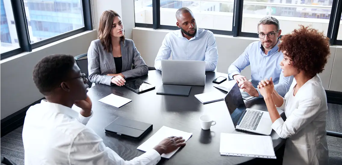elevated view of corporate business colleagues